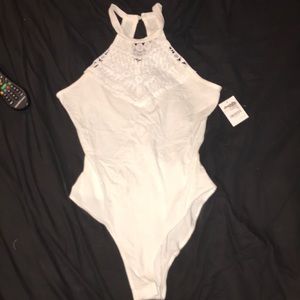 White lace body suit